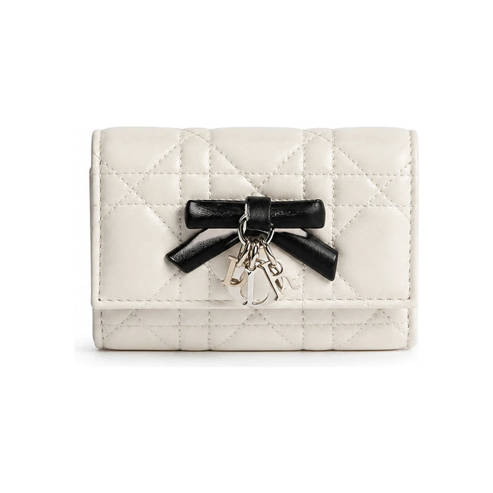 DIOR Two-Tone Latte/Black Cannage Lambskin Card Holder Wallet