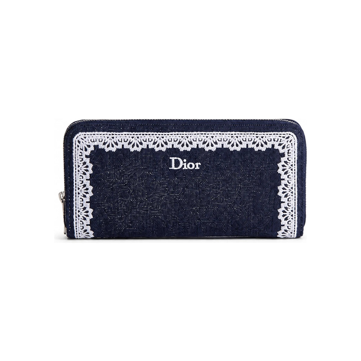 DIOR Blue Oblique Voyager Slim Card Holder in White Lace Jacquard