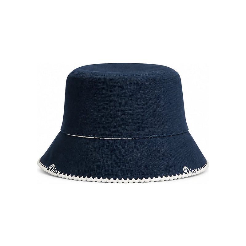 DIOR Teddy D Narrow Brim Bucket Hat Navy Blue Cotton CPB06236ECAN C500