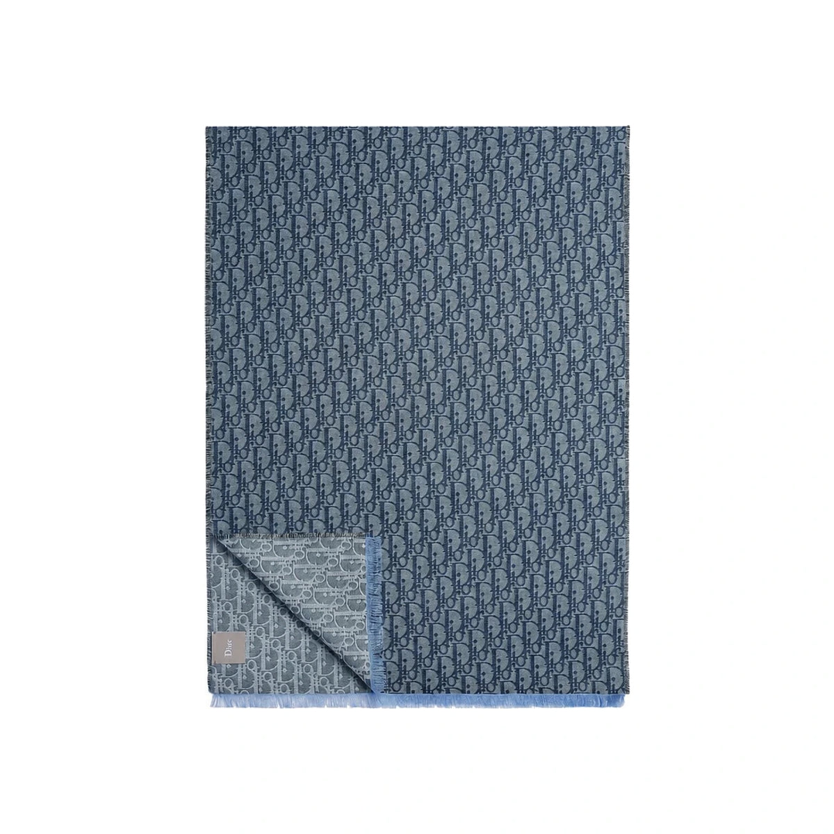 DIOR Blue Oblique Scarf Cotton Wool Silk 68E0002A3013 C885