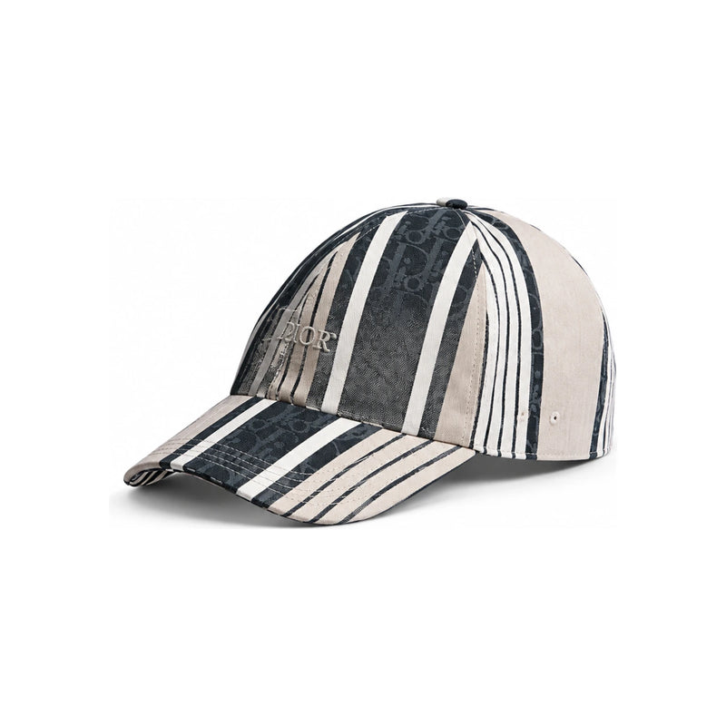 DIOR Gray Blue Dior Oblique Sun Stripe Cap Cotton Silk Jacquar 693C913A3341 C580