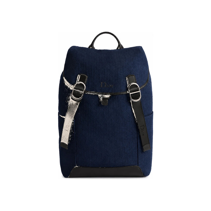 DIOR Navy Blue Dior Oblique Jacquard Flap Backpack 1DBBA259SLDH598