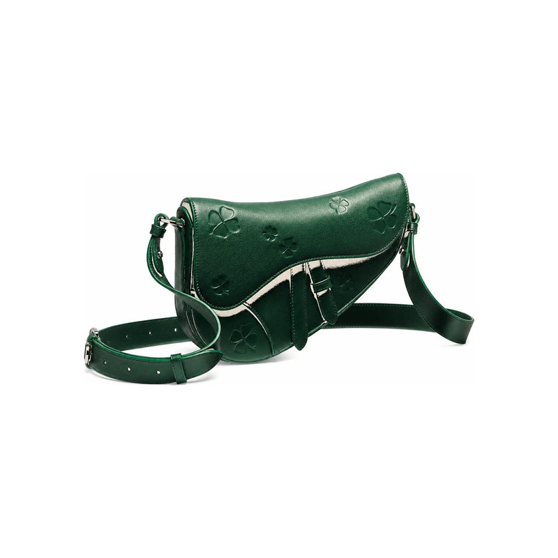 DIOR Deep Green Clover Embossed Smooth Calfskin Saddle Crossbody 1ADPO413TRDH620