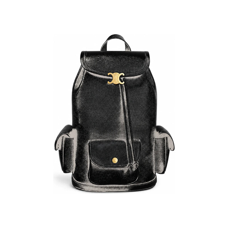 CELINE Soft Triomphe Mini Backpack Supple Shiny Lambskin Black L10293349 38NO