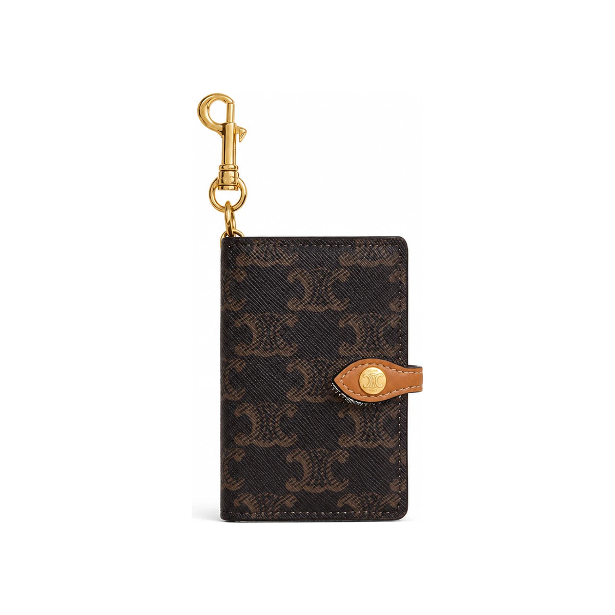 CELINE Triomphe Canvas Calfskin Note Charm Keyring Tan B10AG3S89 04LU