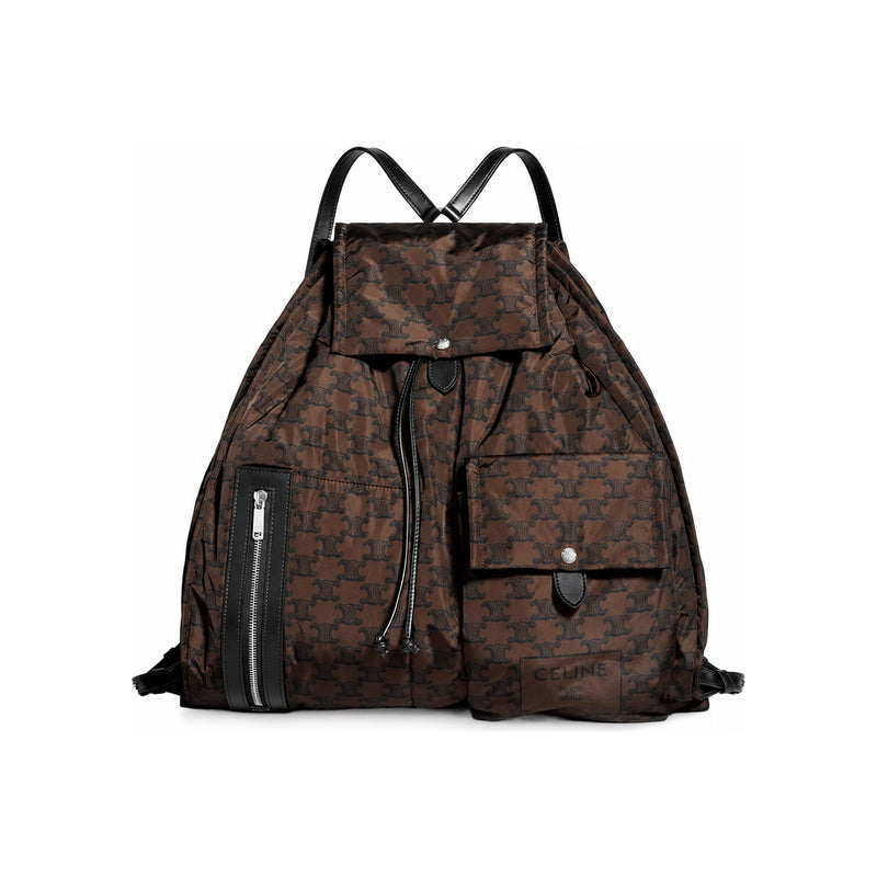 CELINE Padded Backpack Nylon Calfskin Brown Black Crossbody Bag L106P4Y64 GMH4