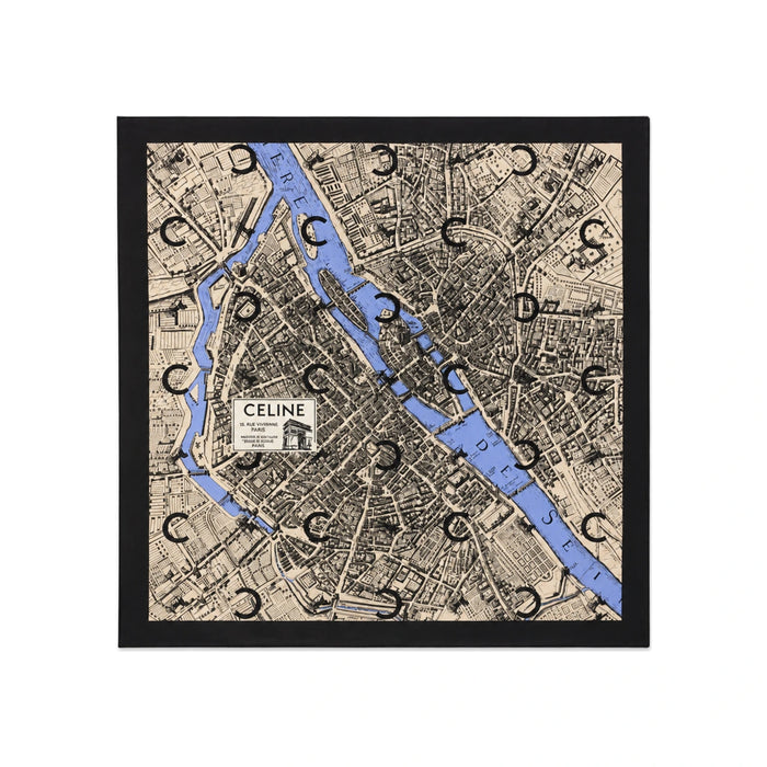 CELINE Silk Twill Square Scarf Black Beige 2AW904Y85 38NB