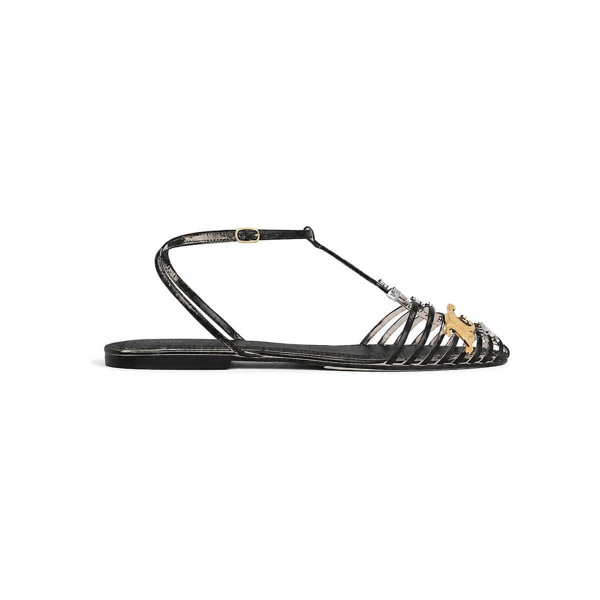 CELINE Cage Flat Sandals Black Goatskin 367725340C 38NO