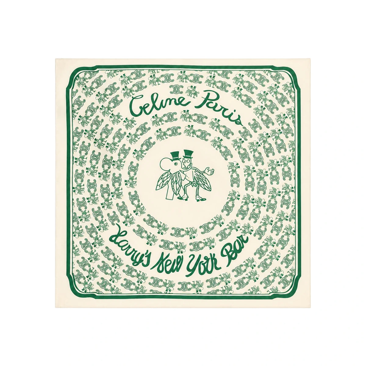 CELINE Silk Bandana Scarf Vanilla English Green AA0NM5652 GNF8