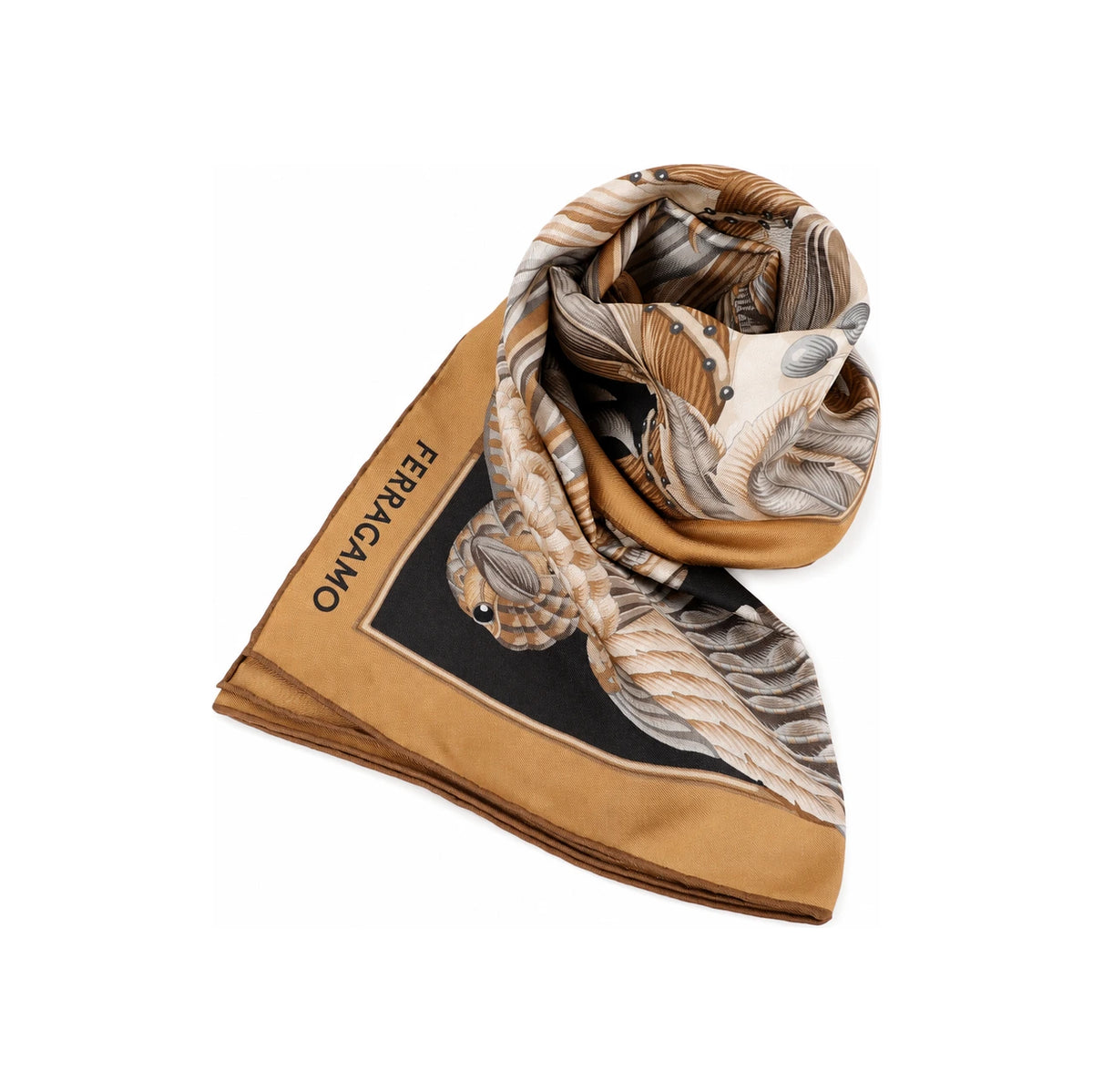 Ferragamo Lutz Print Silk Foulard Scarf Beige Black