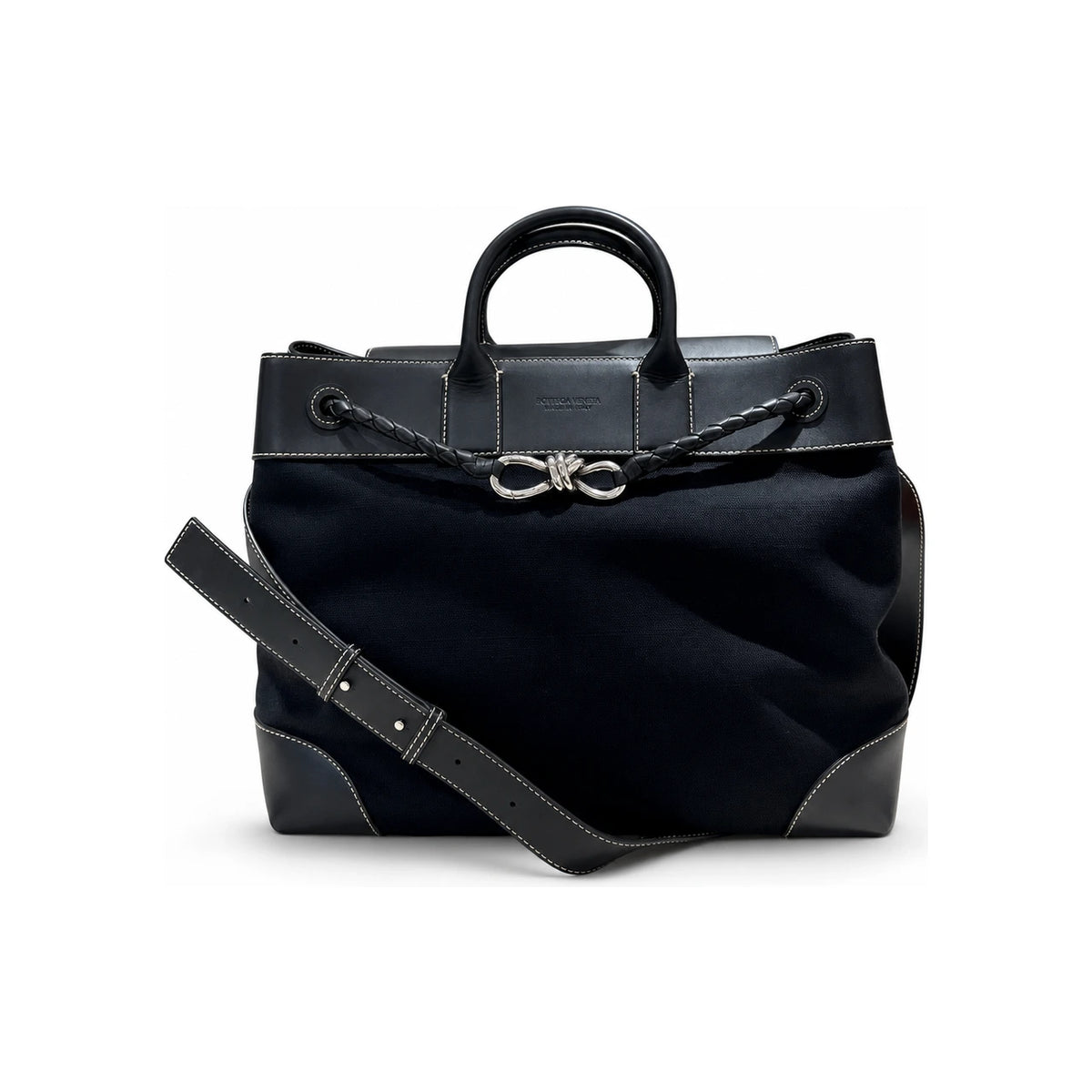 Bottega Veneta Canvas Tote Bag with Leather Trim Large Andiamo Voyager