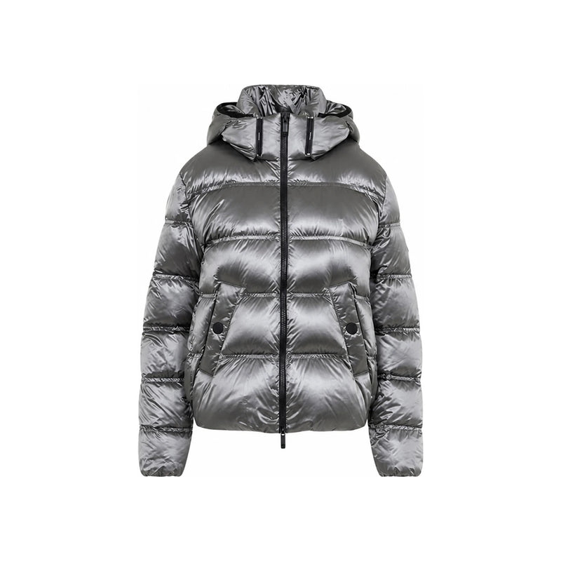 Moncler Black Hooded Down Jacket with Logo Patch Silver Accent 1A00043 5993C 919