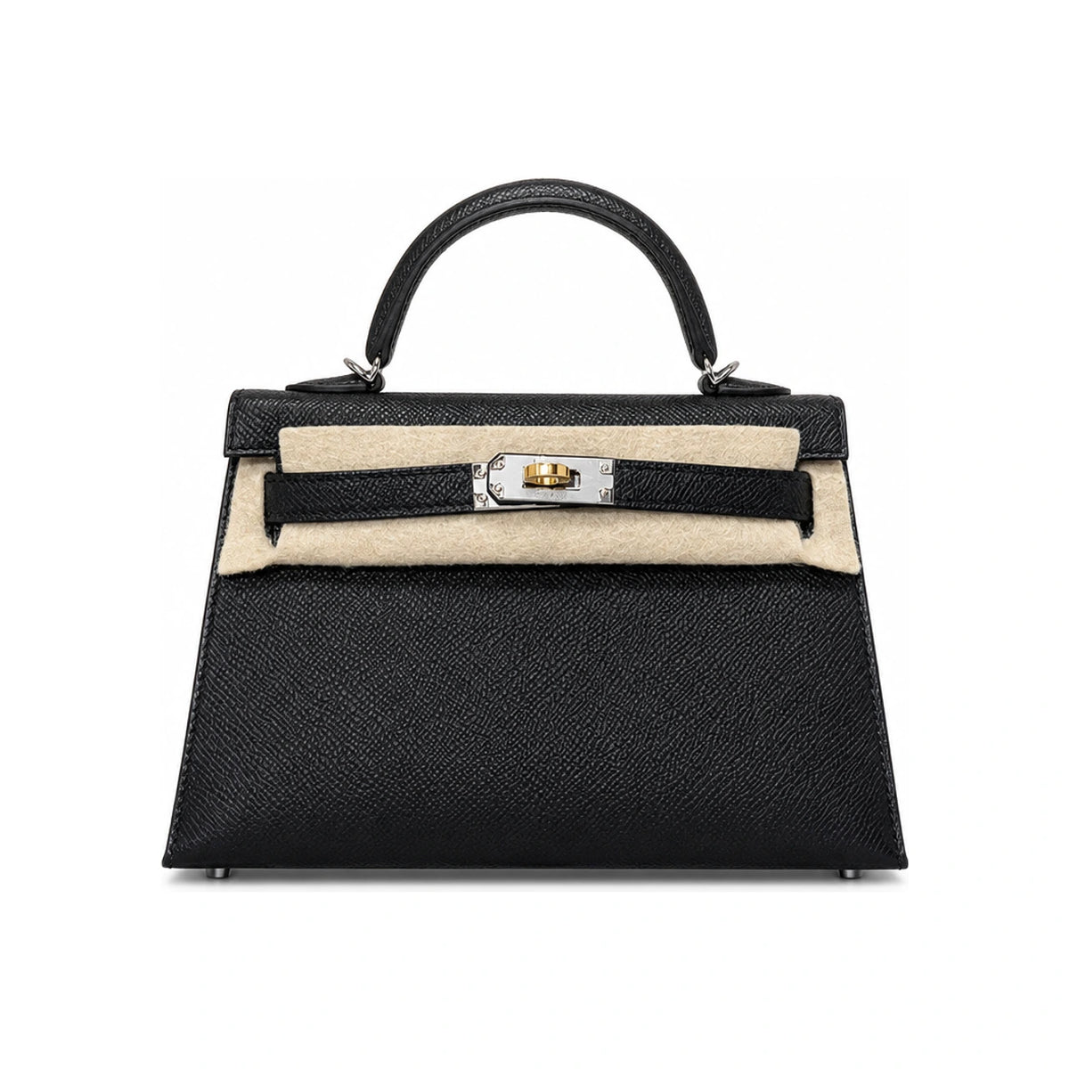 HERMES Mini Kelly Tote Bag Black Mixed Gold Silver Hardware