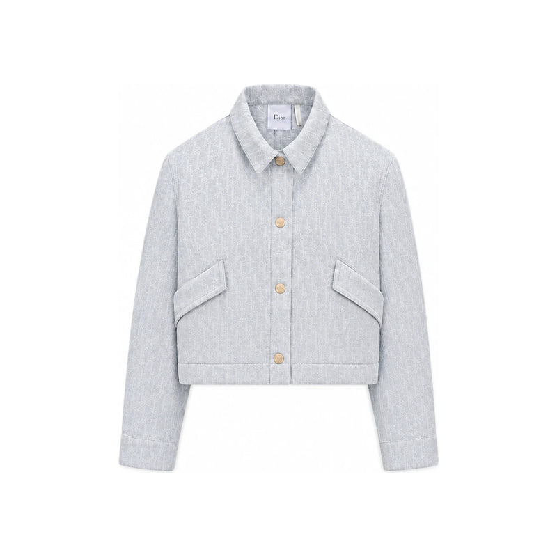 DIOR Light Blue Oblique Pattern Washed Cotton Denim Jacket Women 6WBM11JKTI 515