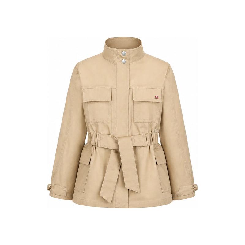 DIOR Beige Stand Collar Belted Safari Jacket for Women 6WBM11PEAB 028