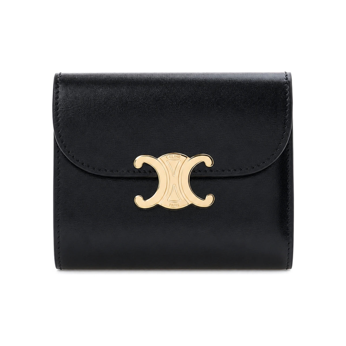 CELINE Triomphe Leather Compact Wallet Black