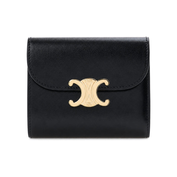 CELINE Triomphe Leather Compact Wallet Black