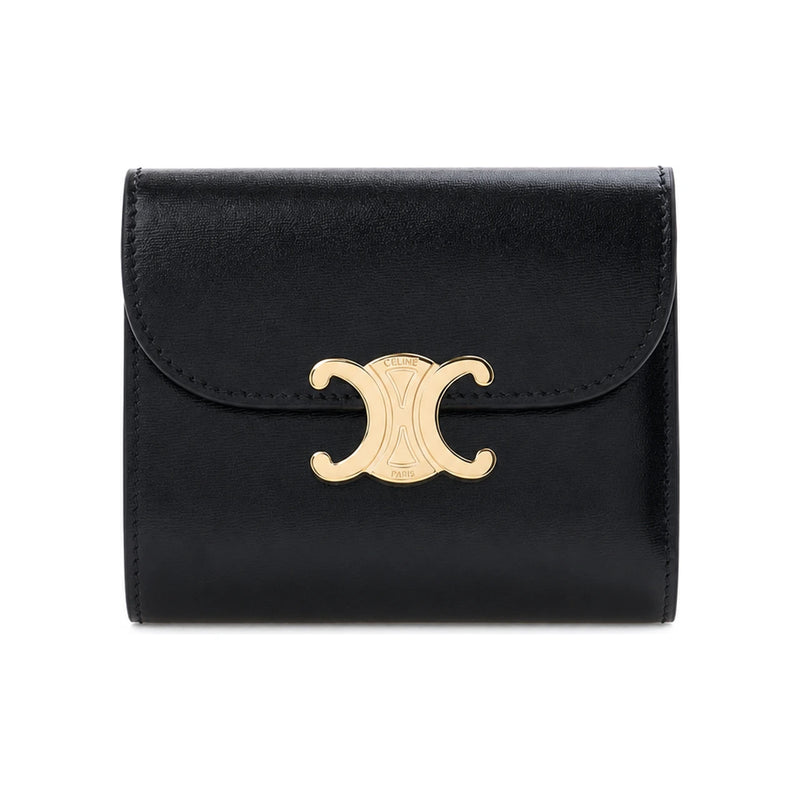 CELINE Triomphe Leather Compact Wallet Black