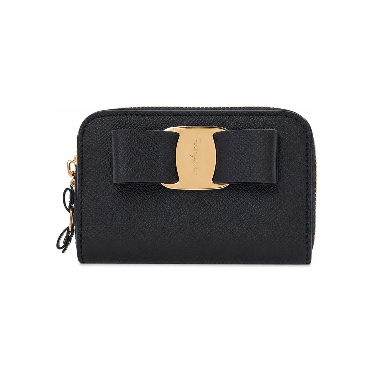 Ferragamo Vara Leather Card Holder Wallet Black Women