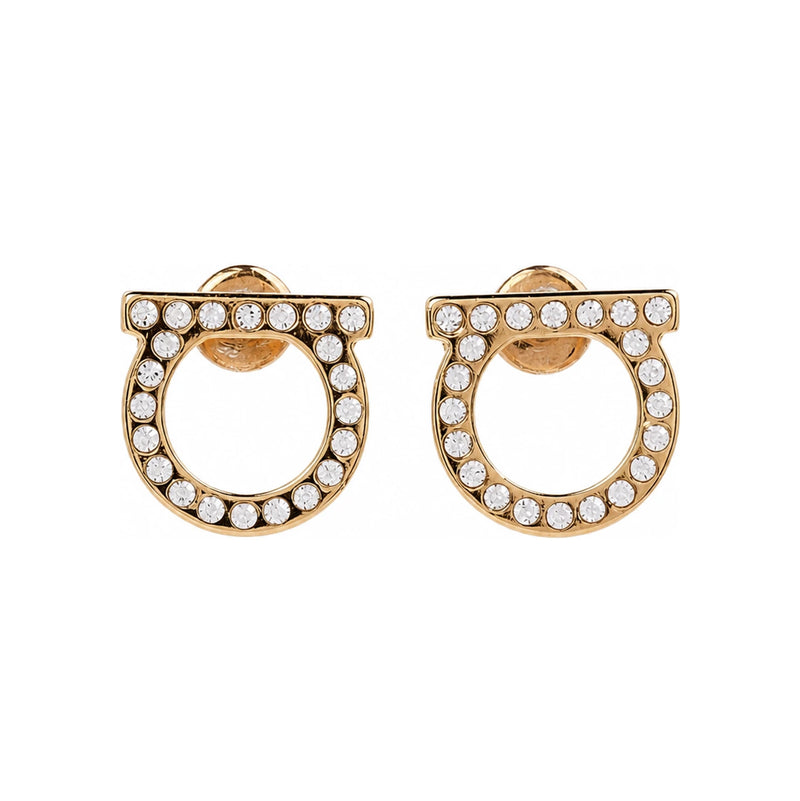 Ferragamo Gancini Crystal Earrings Gold-Tone Women’s Jewelry