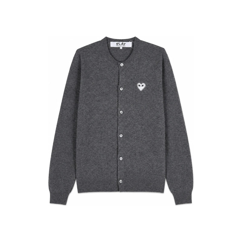 Comme des Garcons Unisex Grey White Heart Patch Cardigan Knit