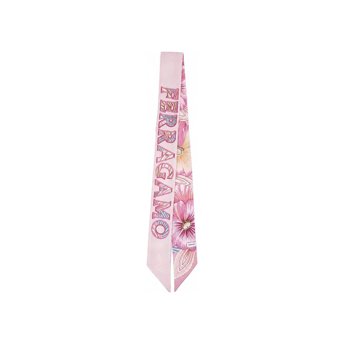 Ferragamo Brezza Print Silk Twilly Scarf Rosa Beige Women