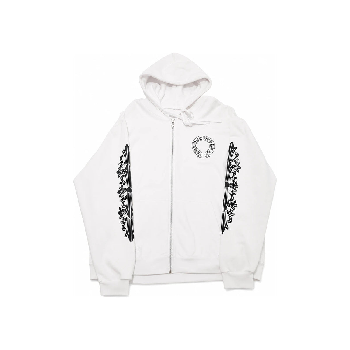 Chrome Hearts White Zip-Up Hoodie Horseshoe Floral Unisex