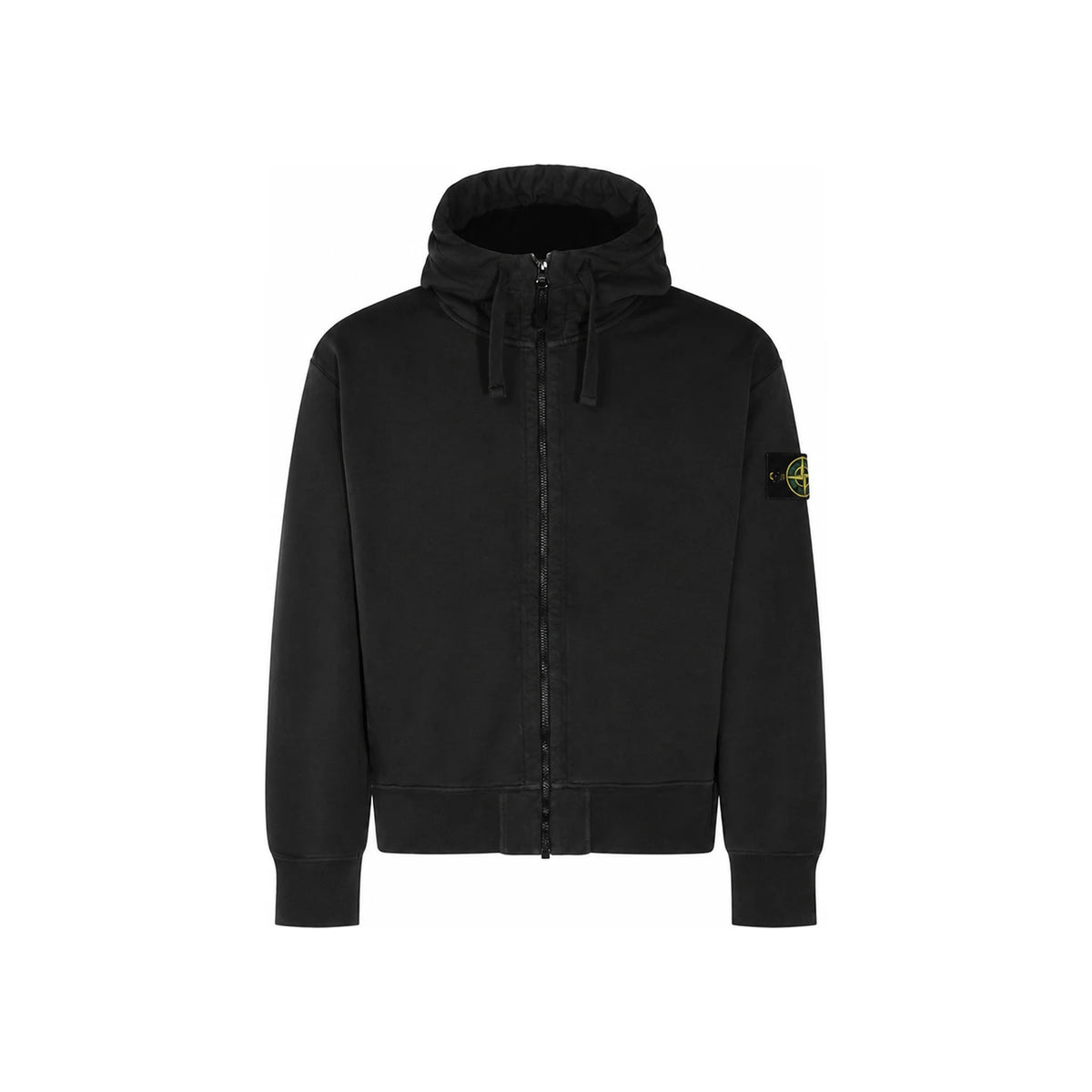 STONE ISLAND Black Knit Zip-Up Hoodie Sweater for Men