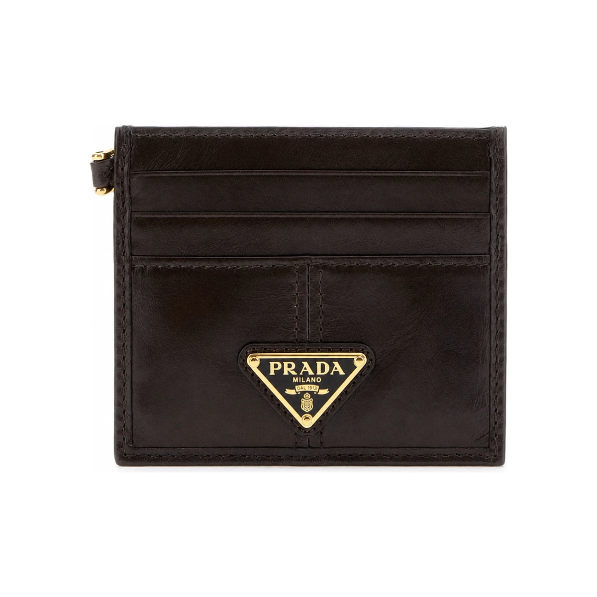 PRADA Triangle Logo Leather Card Holder Black