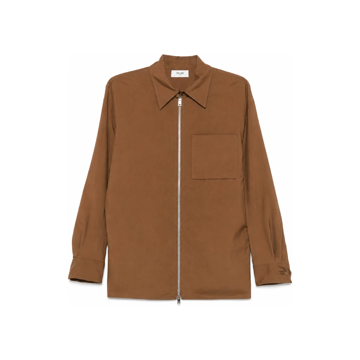 CELINE Silk Canvas Walnut Overshirt Long Sleeve Shirt RV1A21736 20NX