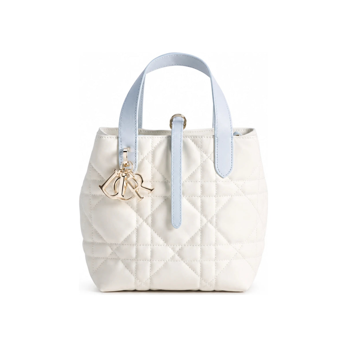 DIOR Two-Tone Latte Ice Blue Macro Cannage Calfskin Vertical Tote M2835OSOB M13E