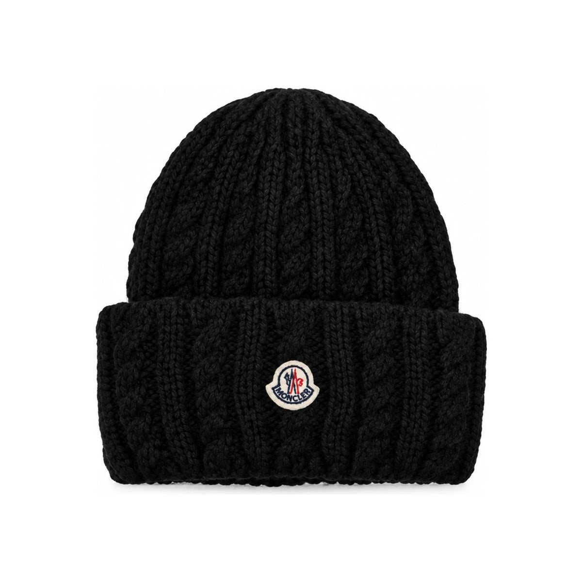 Moncler Black Wool Logo Beanie