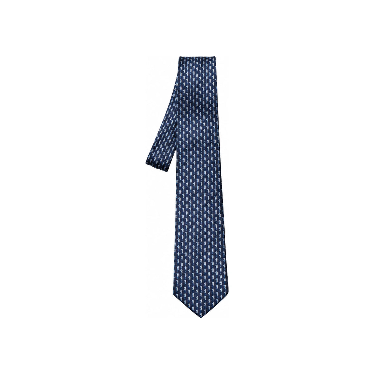 Ferragamo Seahorse Print Silk Tie Navy