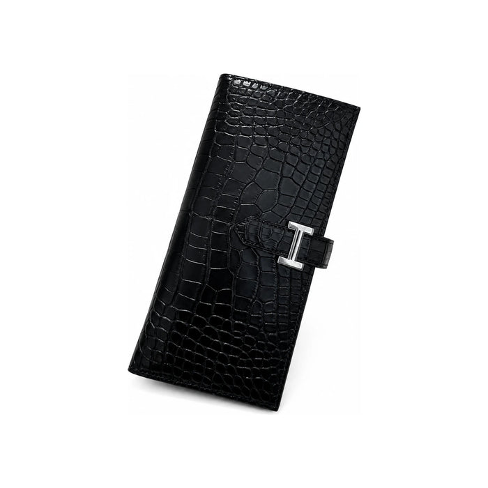 HERMES Black Matte Alligator Bearn Long Wallet Palladium Hardware