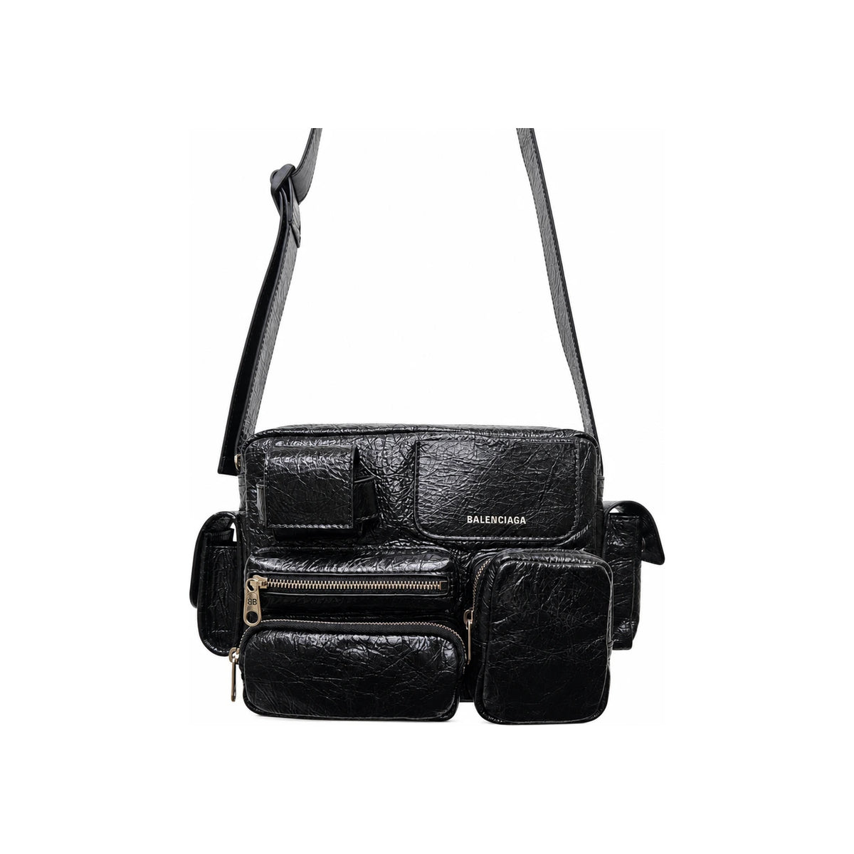 BALENCIAGA Black Supple Leather Camera Crossbody Bag