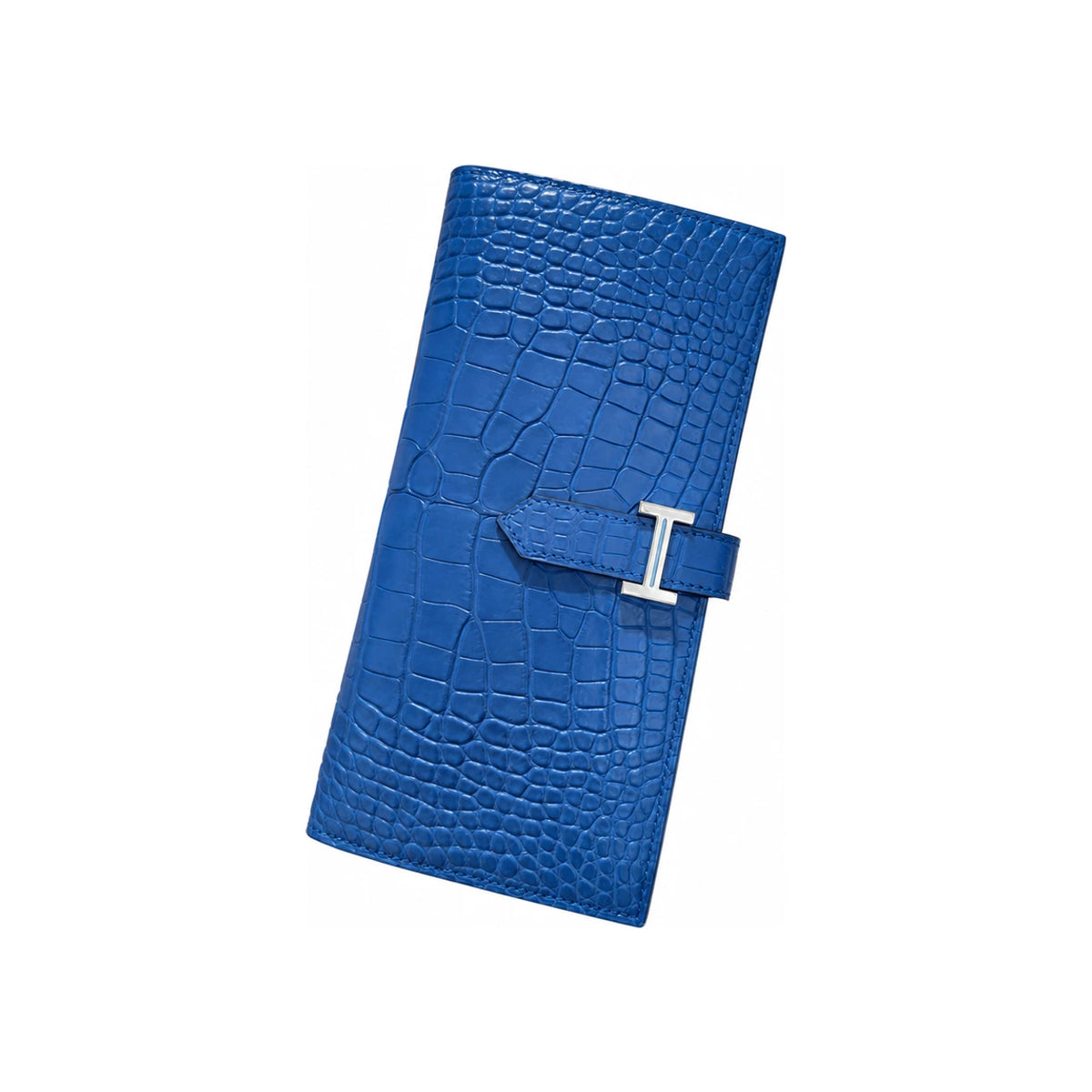 HERMES Blue Matte Alligator Bearn Long Wallet Gold Hardware Unisex