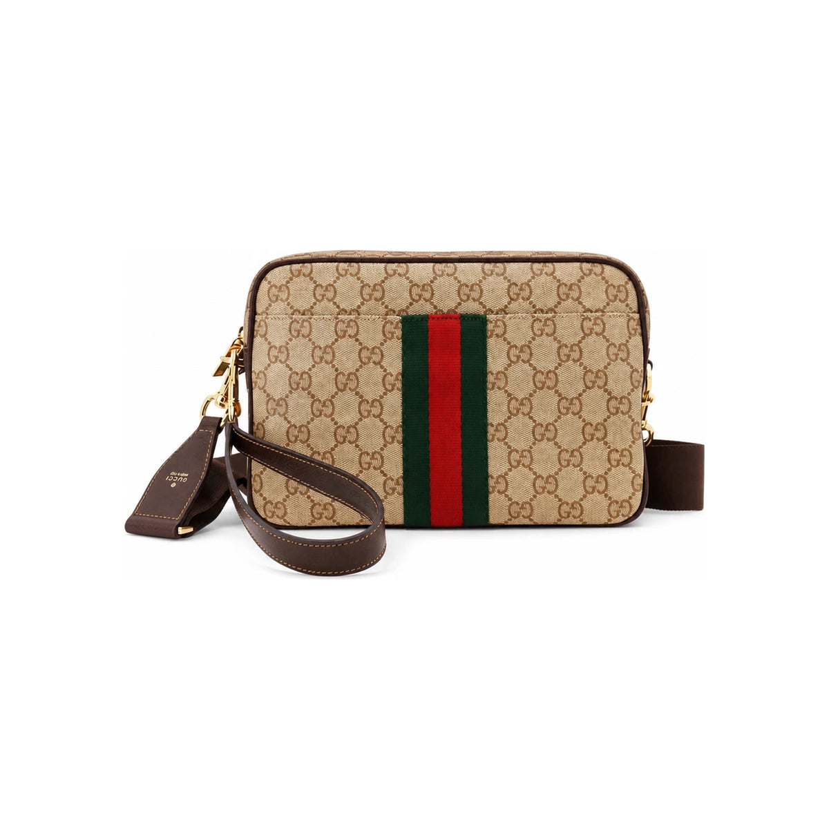 GUCCI Web Small Crossbody Bag Black GG Canvas Leather Trim