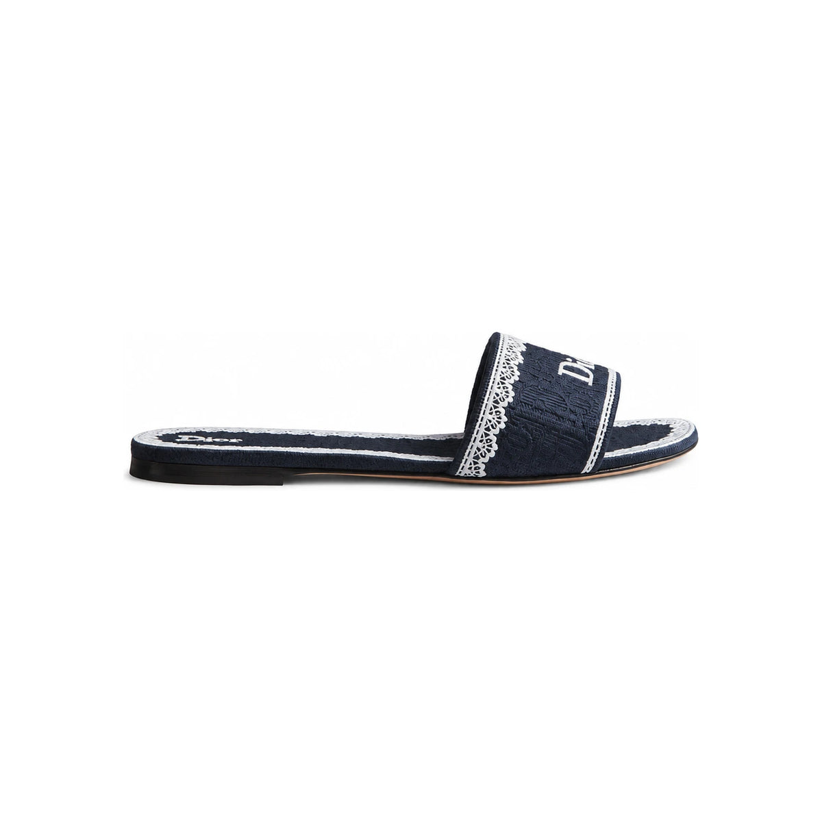 DIOR Navy Blue D-Lace Slide White Lace Embroidered Cotton Pumps KCO531DET S32N