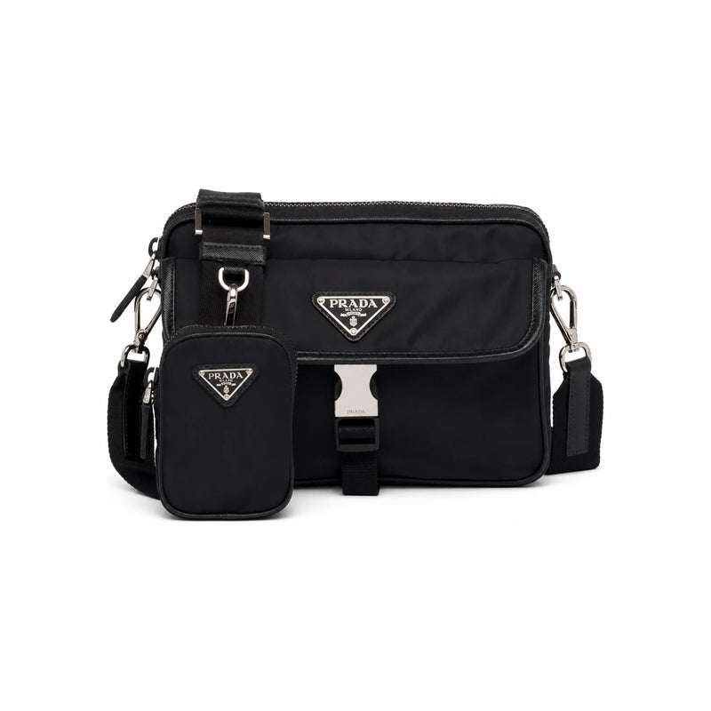 PRADA Re-Nylon and Saffiano Leather Shoulder Crossbody Bag Bl 2VH133X 2DMH F0002