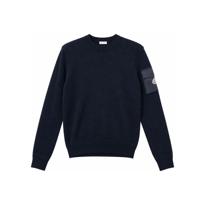 Moncler Logo Pocket Crewneck Knit Sweater Navy Wool Men