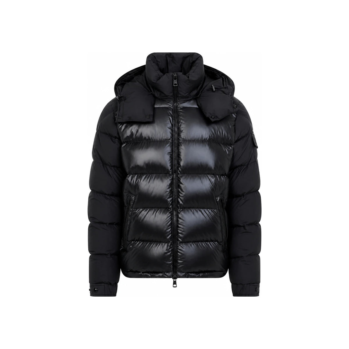 Moncler Maya Logo Patch Hooded Short Down Jacket Black