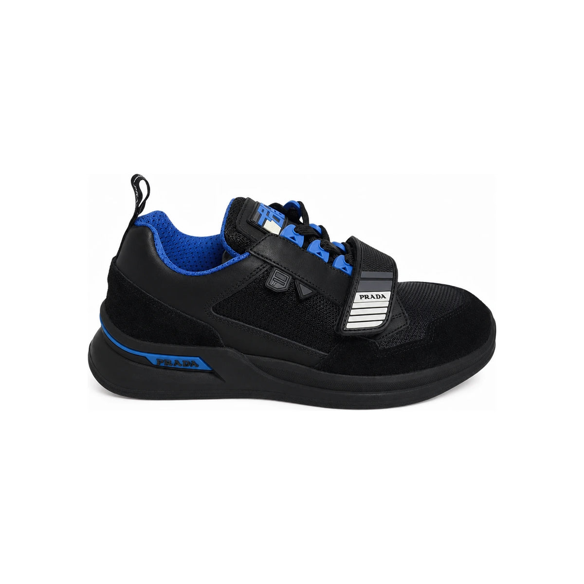PRADA Men's Black Blue Velcro Low-Top Sneakers 2EG266