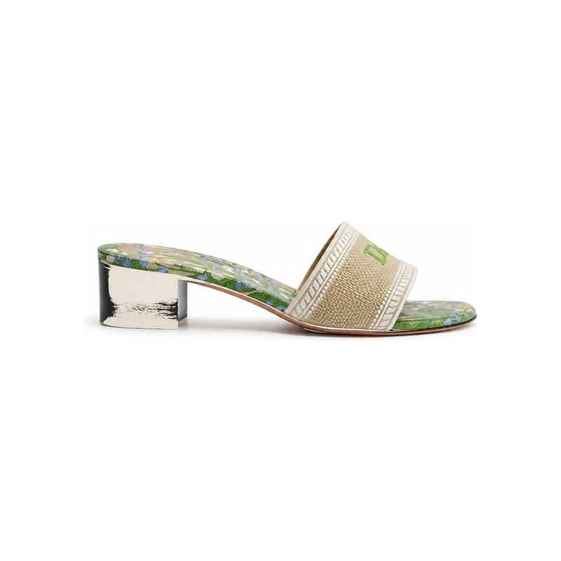 DIOR Dway Heel Slide Natural Embroidered Cotton Multicolor Pumps KCO611LLV S40U