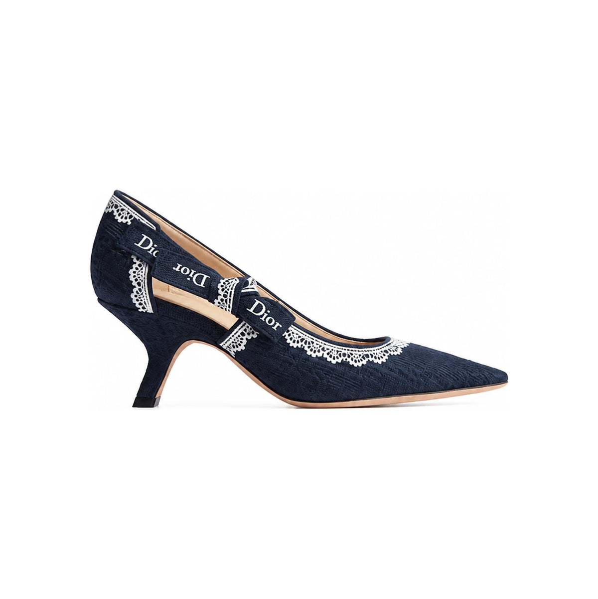 DIOR J’Adior Blue Dior Oblique Embroidered Cotton White Lace Pump KDV513OCT S32N