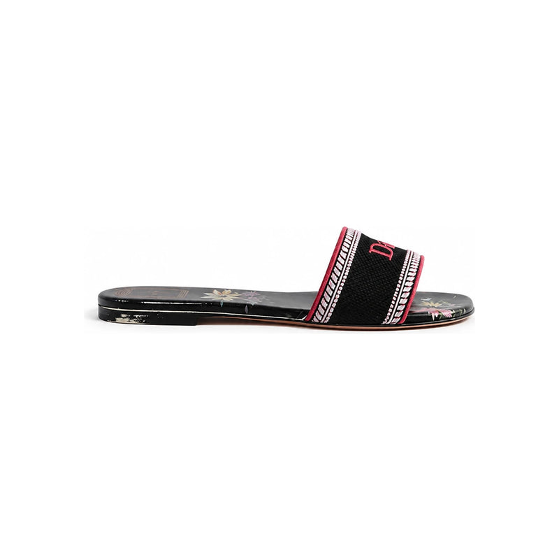 DIOR Dway Slide Black Embroidered Cotton Multicolor Secret Garden KCO610SRG S36X