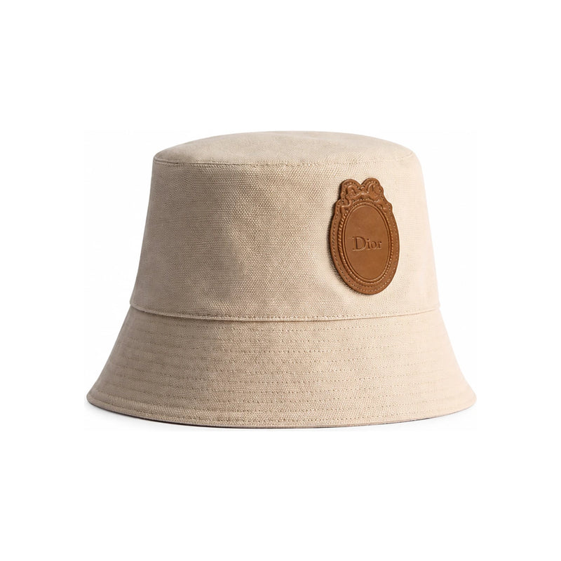DIOR Beige Cotton Canvas Brown Calfskin Narrow Brim Bucket Hat CPB06250ECLM C101