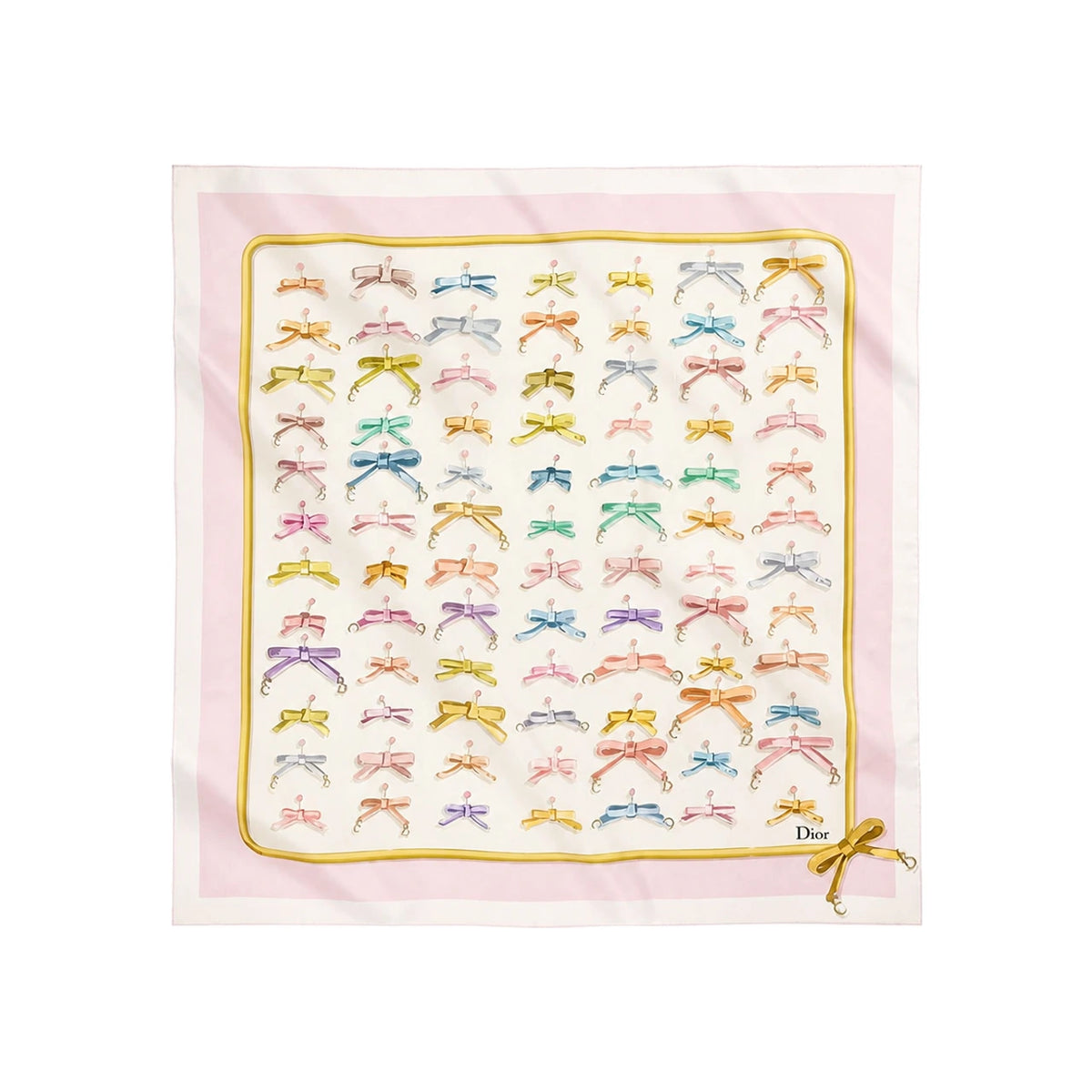 DIOR Delicate Bow 90 Square Silk Twill Scarf Pink Multi Color 62TC090S6048C419