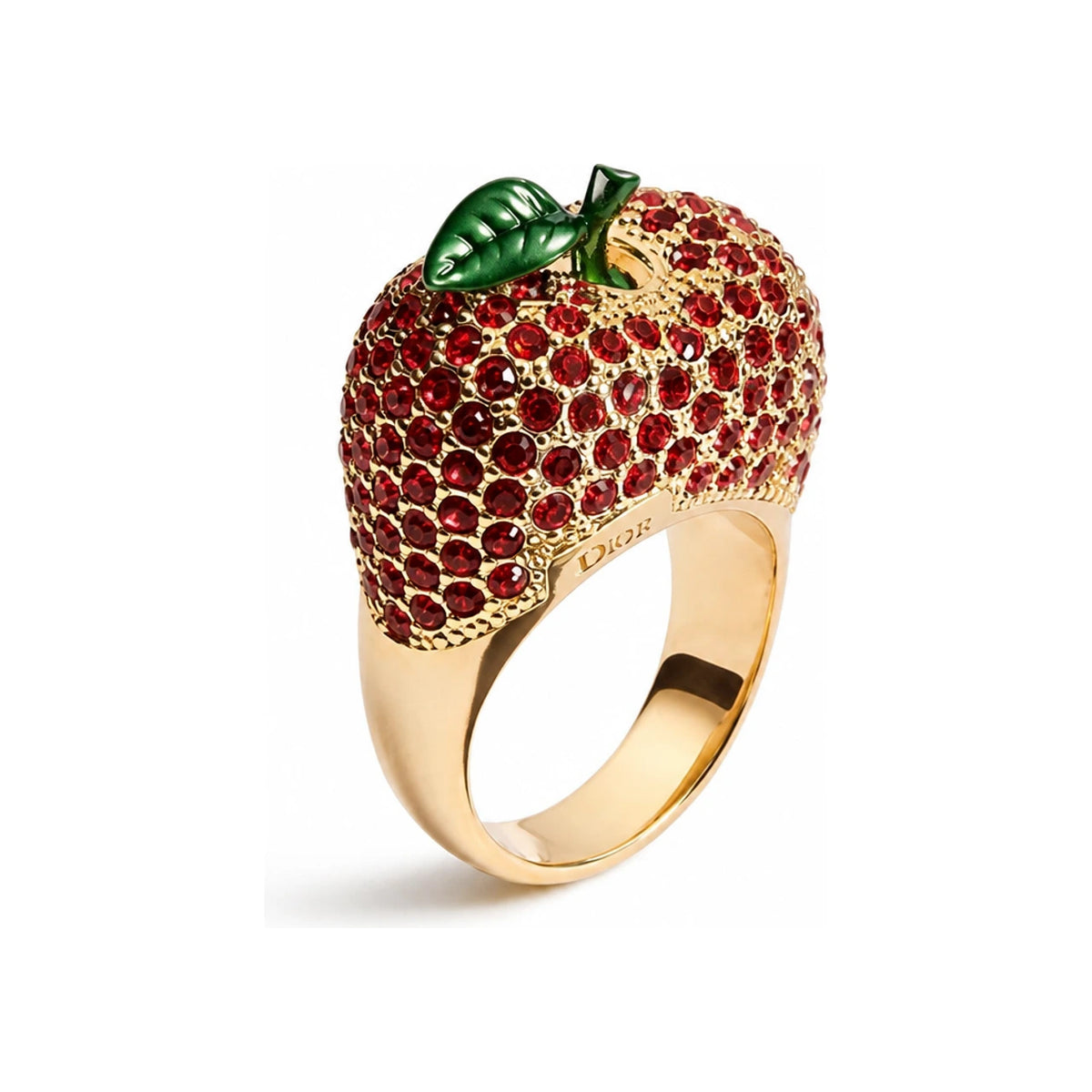 DIOR Gold-Tone Metal Ring Red Crystal Green Lacquer Sparkling Fr R2827WOMCY D20R