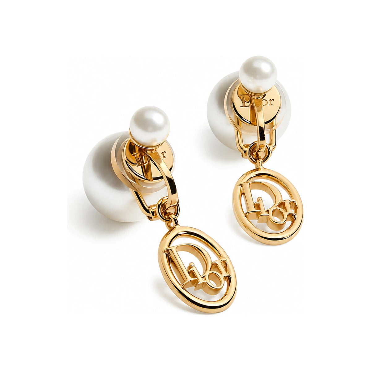 DIOR Tribales Clip Earrings Gold-Tone Metal White Resin Pearls E4896WOMRS D301