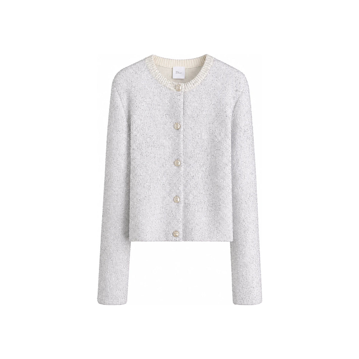 DIOR Ecru Technical Knit Cardigan with Silver-Tone Sequins 654G03A5I45X0200